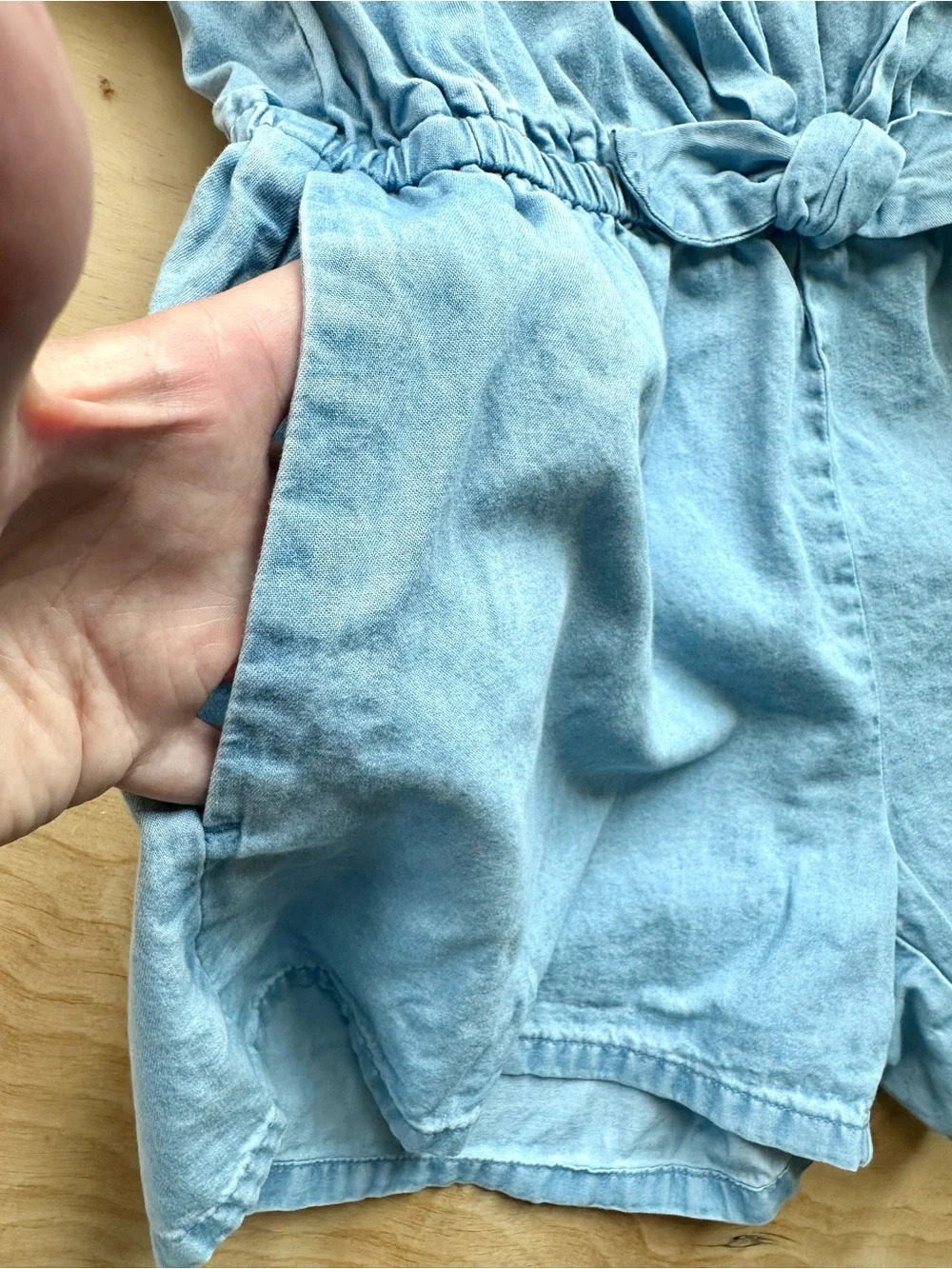 Gap Kids Girls 14-16 Chambray Romper Puff Sleeve Tie Waist 100% Cotton